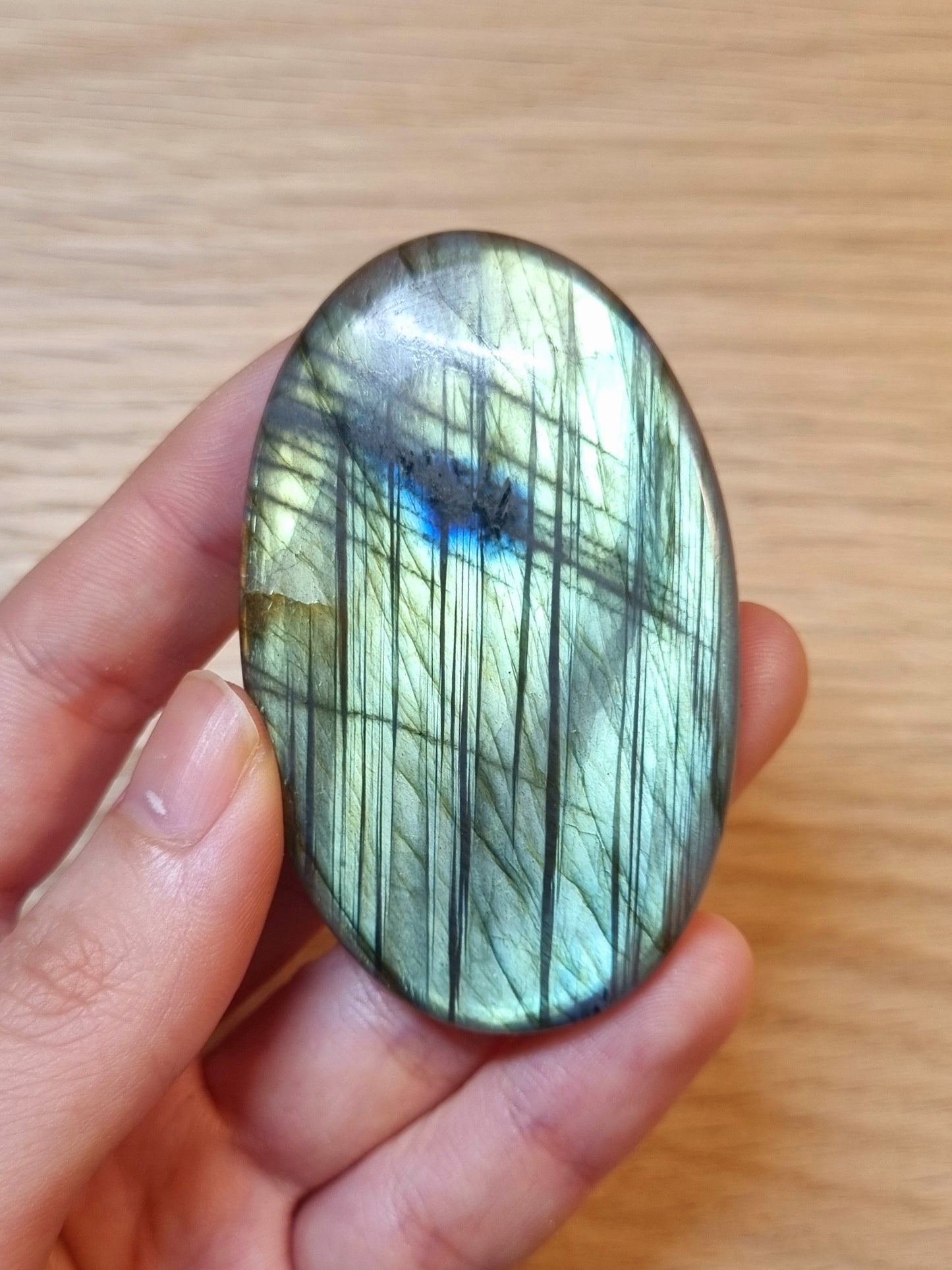 拉長石|Labradorite| 雙面滿光| 綠藍光|斑馬線|橢圓|天然水晶 0408-17