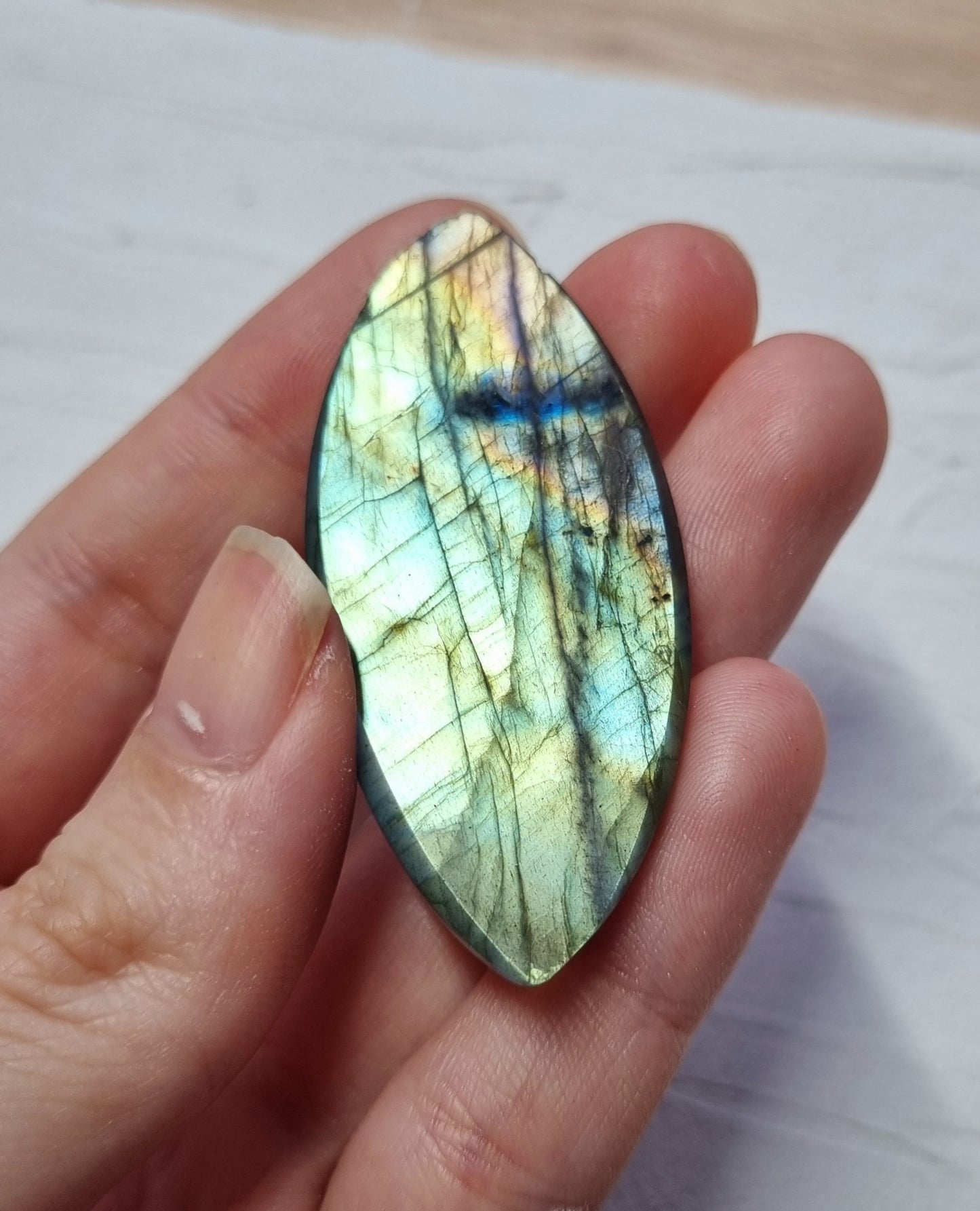 拉長石｜Labradorite｜ 彩光｜橘黃光｜藍光｜馬眼｜天然水晶 0408-01