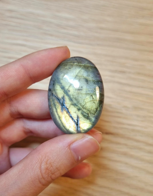 拉長石｜Labradorite｜ 黃光｜橢圓｜鏡面｜天然水晶 0408-18