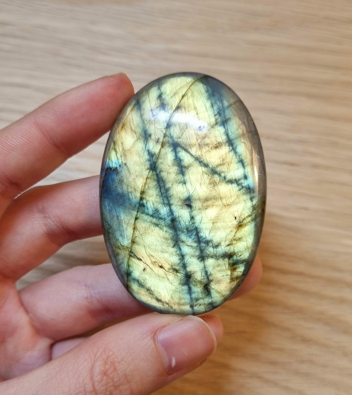 拉長石｜Labradorite｜ 雙面滿光｜橘黃光｜橢圓｜天然水晶 0408-22