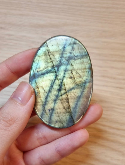 拉長石｜Labradorite｜ 雙面滿光｜橘黃光｜橢圓｜天然水晶 0408-22